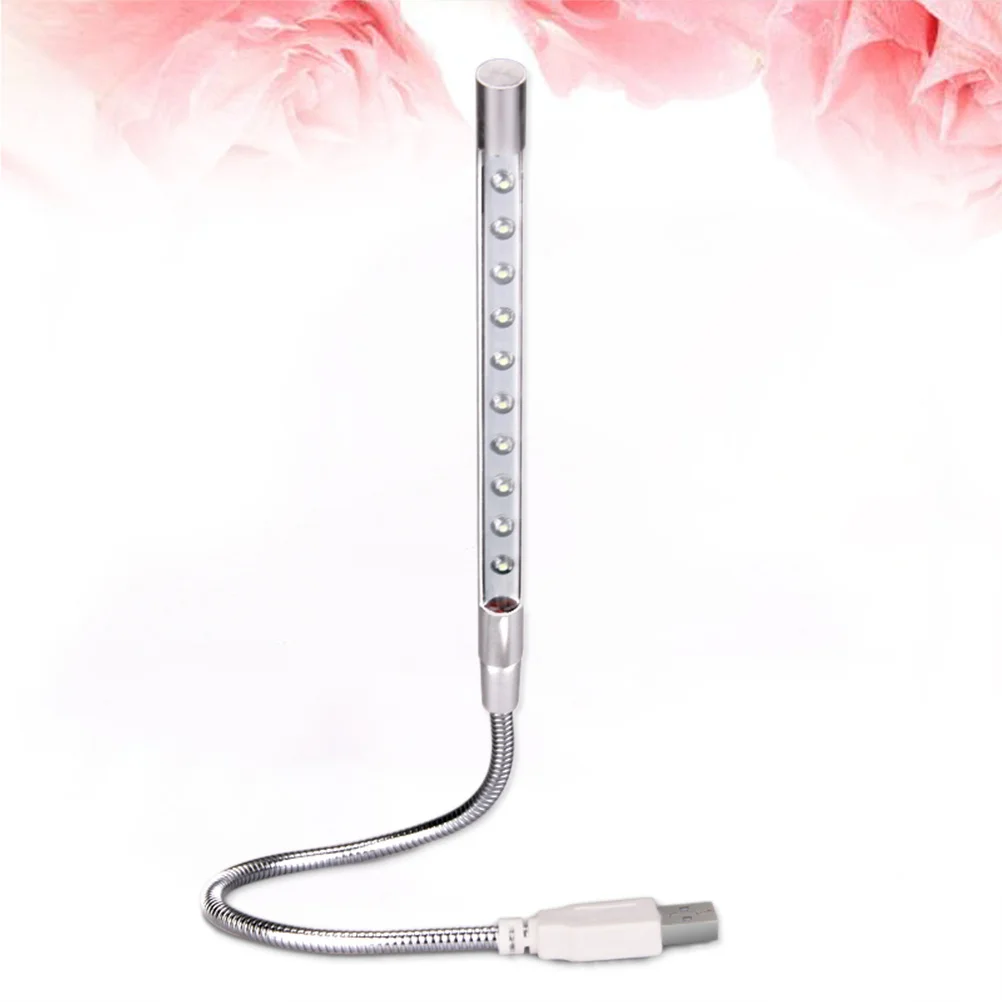 

10 Led Usb Night Lamp Silver Flexible Gooseneck Eye-Caring Desk Reading Light 360° Adjustable Portable Small Book Lamp For Pc
