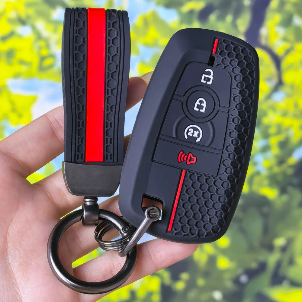 Silicone Honeycomb Key Fob Protector withKeychain for Ford Fusion Mustang Kuga Ecosport Explorer F150 F250 F350 F450 F550 Raptor