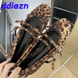 Fashion Leopard Print Footwear Flat Shoes For Women Butterfly-Knot Female Buckle Strap Shallow Ladies Flats Mary Janes Shoes