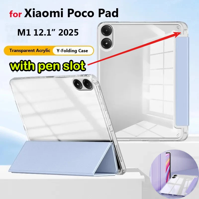 

Acrylic Tri-Folding Stand Case for 2026 Xiaomi Poco Pad M1 12.1" X1 8 7 Pro 11.2 MINI Redmi K Pad 2 Pro 12.1 Inch 11 8.8 " Cover