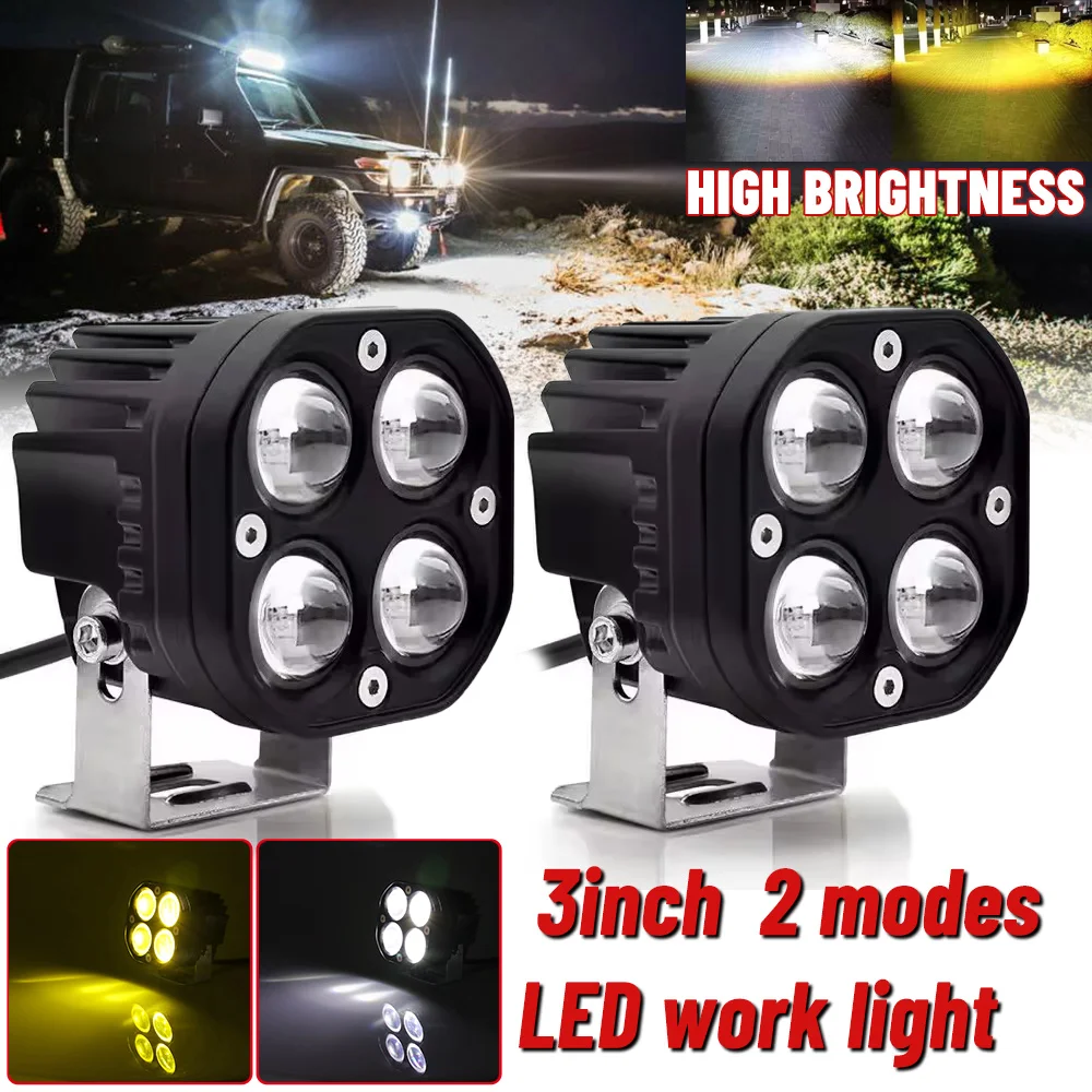

2pcs 3inch Spotlight LED Work Light Bar White Yellow LED Pods Headlights for Car 4X4 ATV Offroad Motorcycle Driving Fog Lights