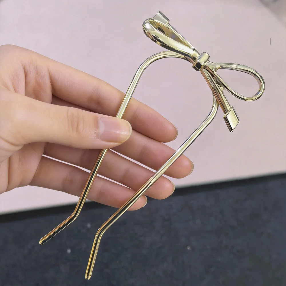 

Металлическая U-образная заколка для волос с бантом для женщин, элегантная заколка-бант для пучка/прически, свадебная заколка, аксессуар для волос, подарок