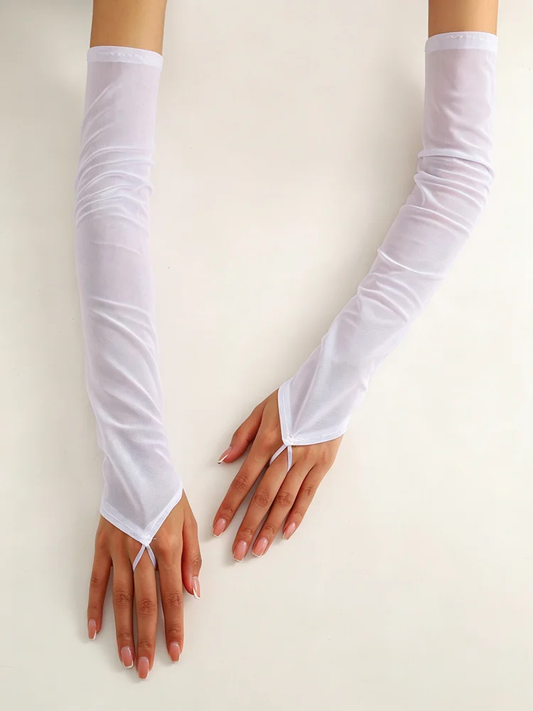 48cm Candy Color Elasticity Mesh Thin Transparent Hook Finger Long Gloves Women Sexy Party Cosplay Elegant Etiquette Opera Perfo