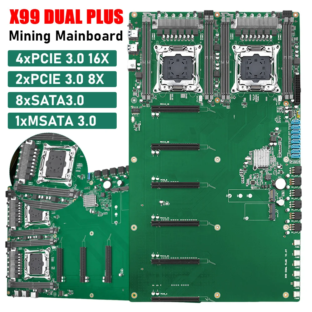 PC Zubehör X99 DUAL PLUS Mining Mainboard NVME M.2 LGA 2011-3 V3/V4 CPU Sockel Computer Motherboard 4*PCIe3.0X16+2*PCIe3.0X8