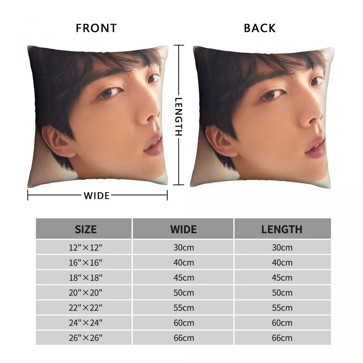 Jin Kim Seok Jin Square Pillowcase Polyester Linen Velvet Printed Zip Decor Pillow Case Sofa Cushion Cover