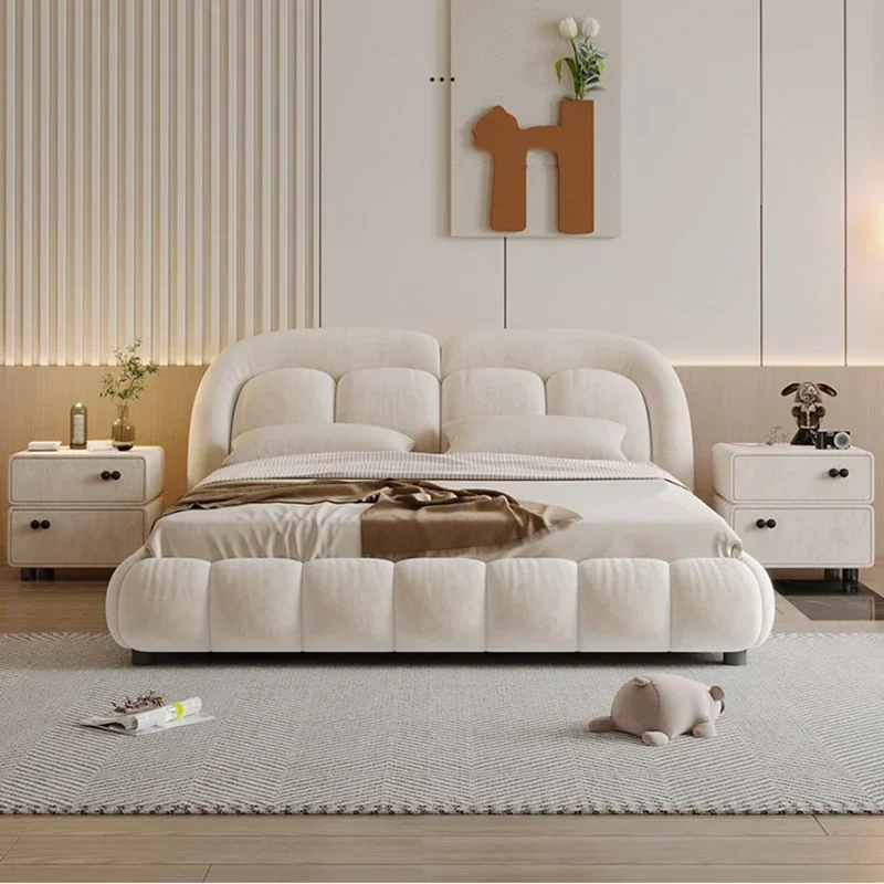 White Soft Bed Modern Luxury Double Children King Size Wooden Design Space Saving Bed Cream Beliche Lounge Suite Furniture