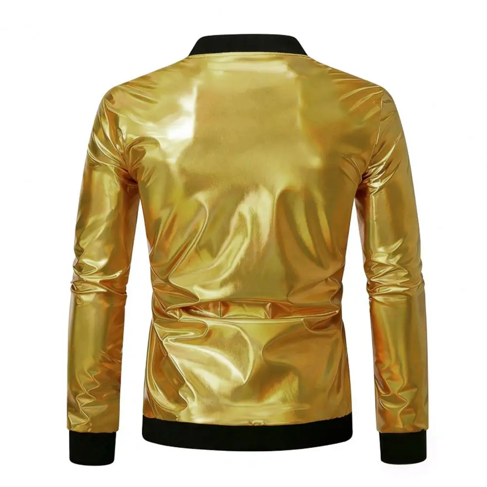 New Spring And Autumn Hip Pop Fashion Ribbed Glossy Jacket Men Streetwear Gold And Silver Performance Dance Jacket Men Clothing