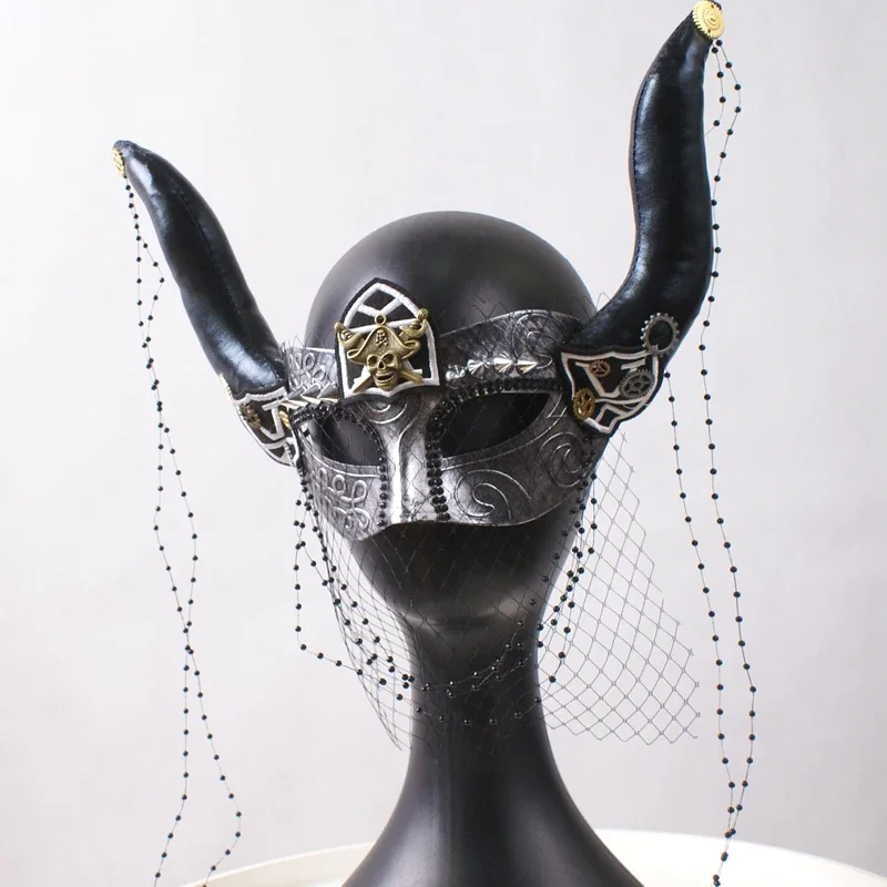 

Exaggerated Horns Men's Muse Vintage Half Face Mask Ball Show Halloween Adult Cosplay Fake Mask
