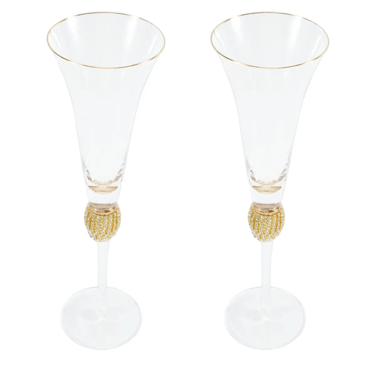 A60P 2Pcs Crystal Gold Rimmed Wine Glasses Set Elegant Decorative Long Stem Champagne Flutes Cocktail Glass Gifts B