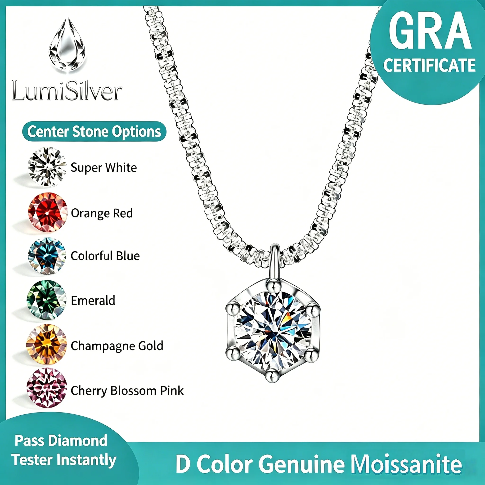 Women's S925 Sterling Silver Sparkling Cauliflower Moissanite Necklace Six-Prong Minimalist Luxury Fashion Clavicle Chain