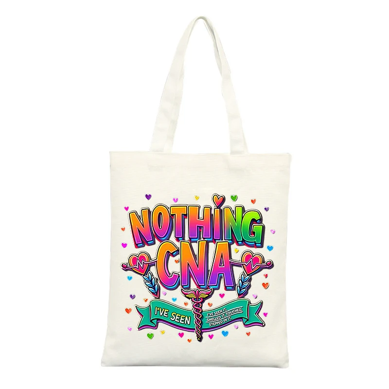 Canvas Tote Bag with Colorful Heart and Medical Symbol Graphic, Ideal for Casual Daily Use and Healthcare Professional Outings