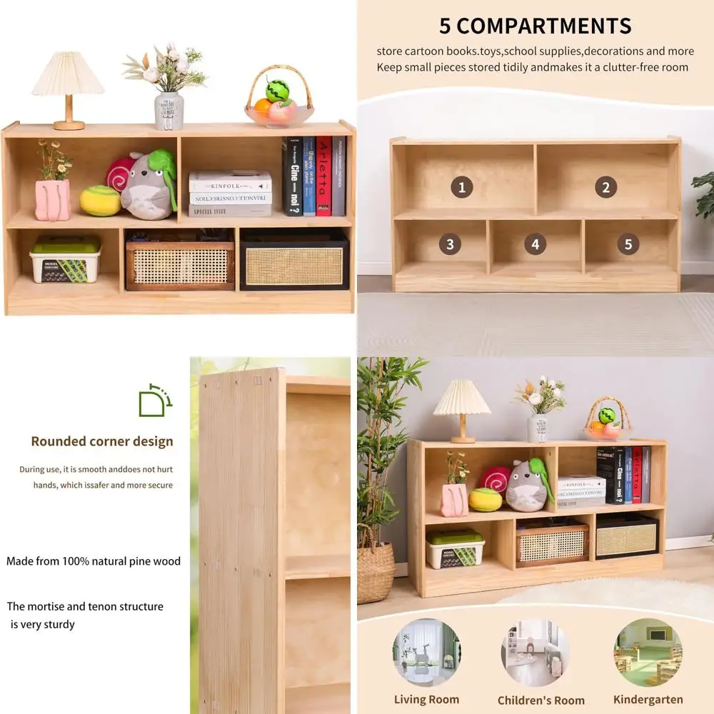 

Montessori-Style 5-Section Wooden Storage Cabinet for Kids, Toy Organizer Bookshelf Ideal for Rooms, Classrooms, Play Areas