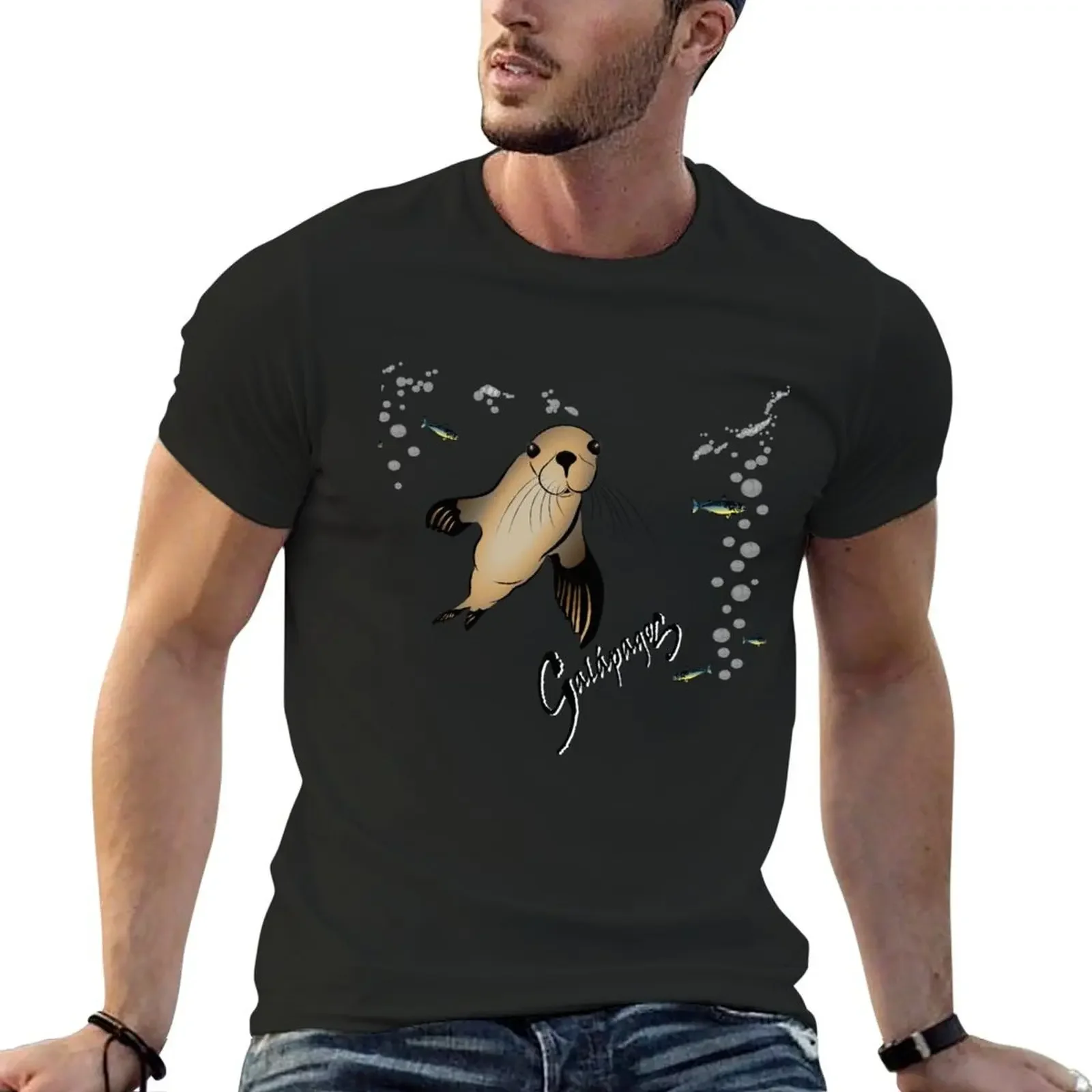 Galapagos Sea lion and bubbles T-Shirt anime clothes street wear cute tops mens graphic t-shirts