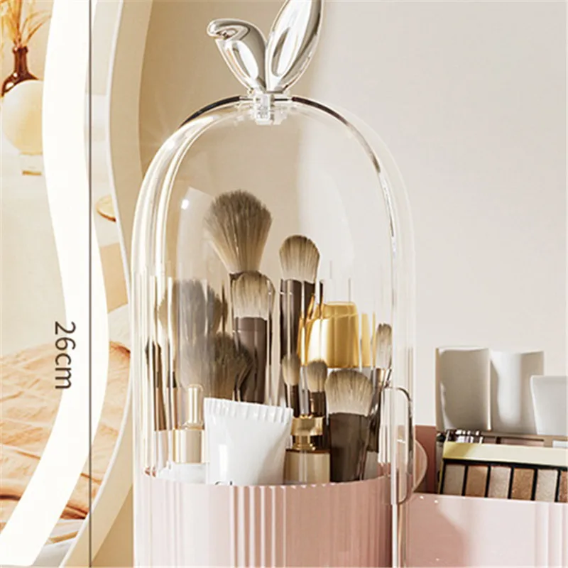 1pc 360° Rotating Makeup Brush Holder Cosmetic Lipstick Eyebrow Pencil Eye Shadow Organizer With Clear Lid Dustproof Tools