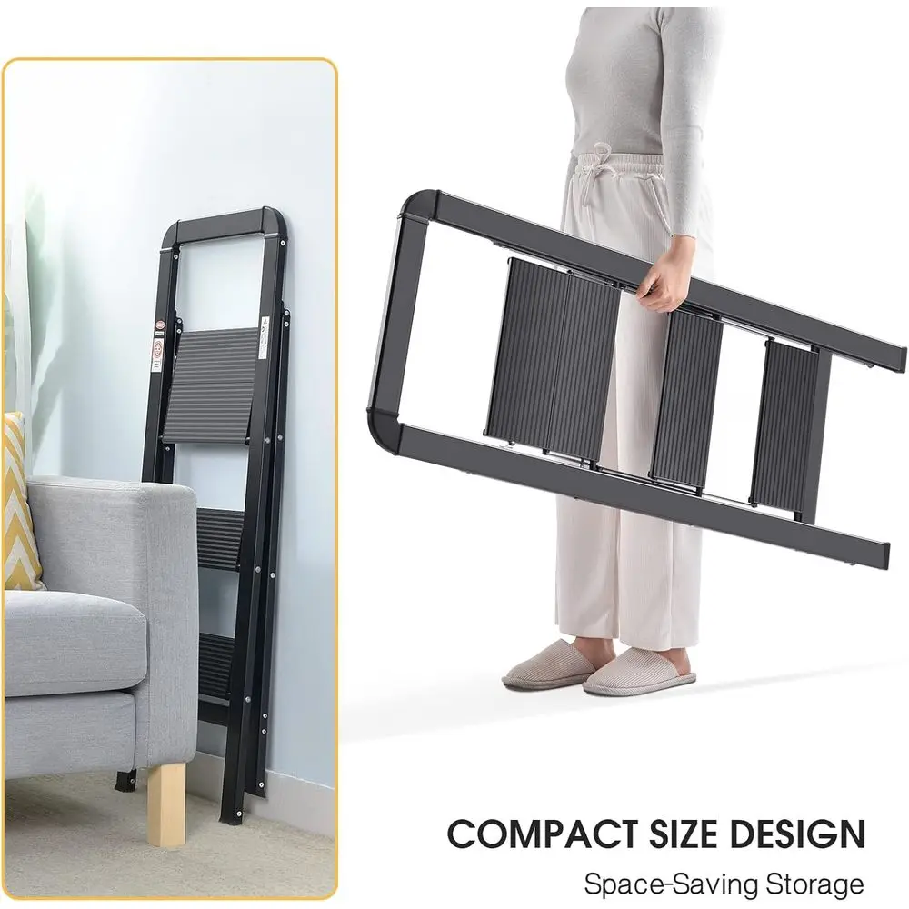 سلم ألومنيوم خفيف الوزن قابل للطي بثلاث خطوات مع مشطات غير قابلة للانزلاق ودرابزين، يدعم 330 رطل للاستخدام المنزلي والمرآب #5