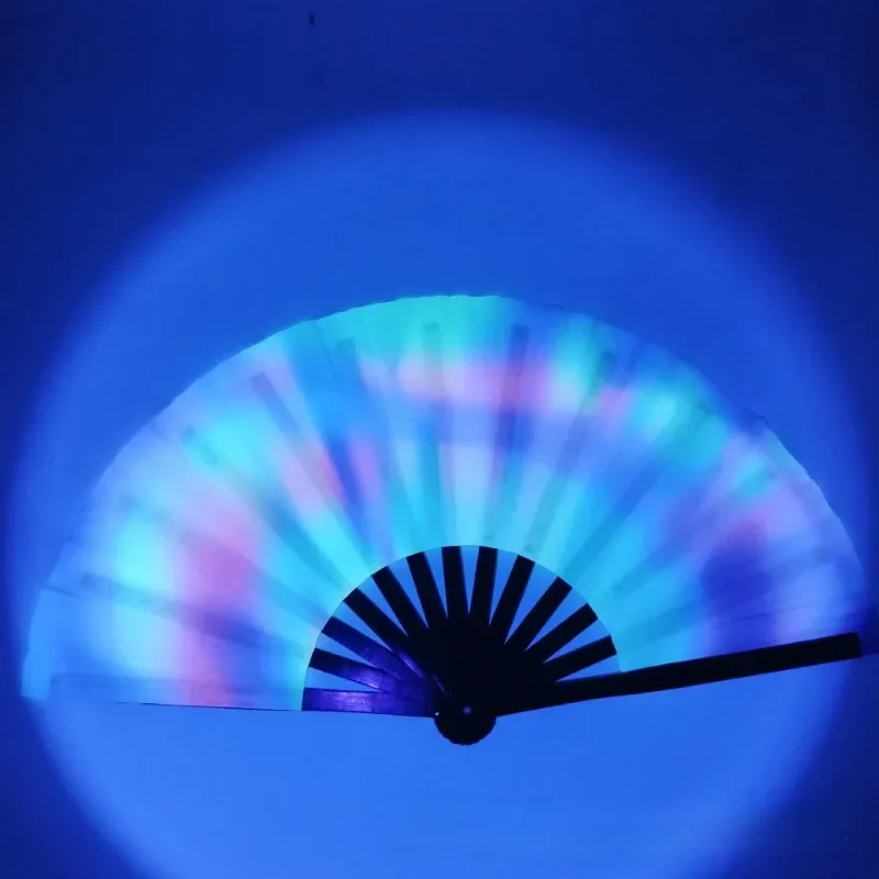 

33cm Kung Fu Fan Fluorescent Effect UV Ink Large Sound Fan Bamboo Bone Fan