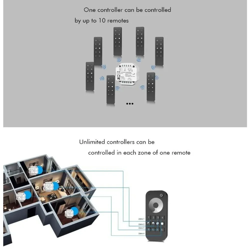 100-240VAC 1CH 0/1-10V Zigbee & RF Push Dimmer TuyaAPP Smart Control 2.4G R11 RF Touch Diming Remote App Voice For Alexa Google