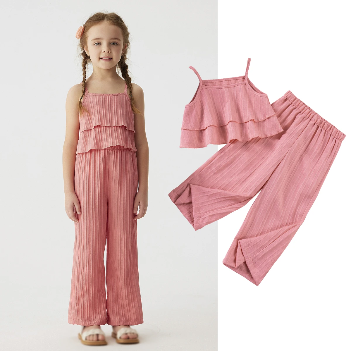 Girls 2-Piece Outfit Set Summer Striped Sleeveless Tank Top & Long Pants Casual Fashion Clothes for Kids 3-8Y Party or Gift