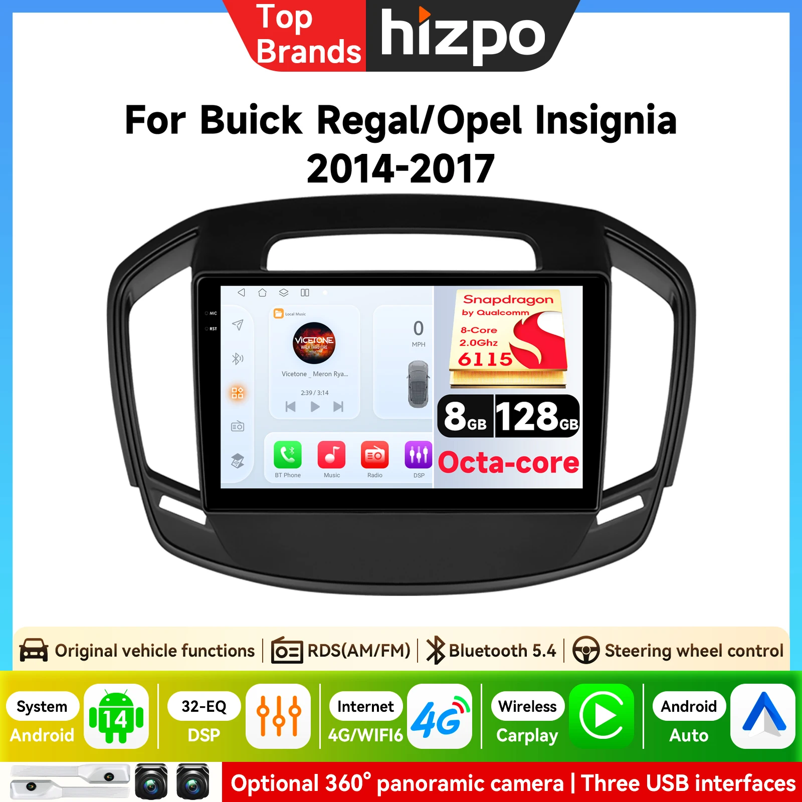 Android Autoradio für Opel Insignia Buick Regal 2014 - 2017 Multimedia-Player Kabelloses Carplay 4G QLED Intelligenter Bildschirm