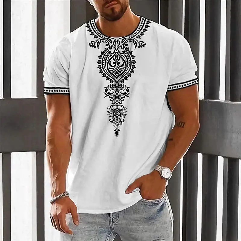 Camiseta étnica Vintage para hombre, ropa con estampado 3d, Tops de cuello redondo, camiseta de manga corta de gran tamaño, ropa de calle suelta de