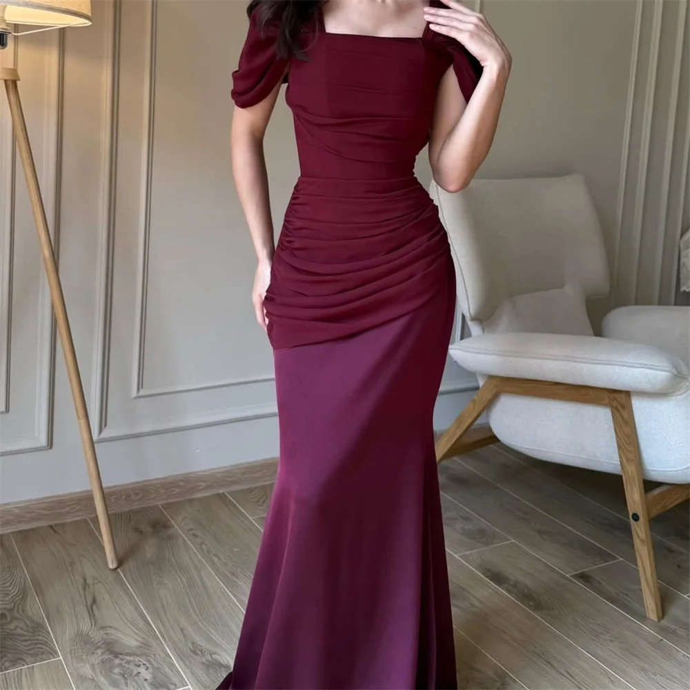 

ROYET Square Neck Short Sleeve Mermaid Evening Dress Pleat Tulle Formal Prom Gown Customized Elegant Woman Party Dress New