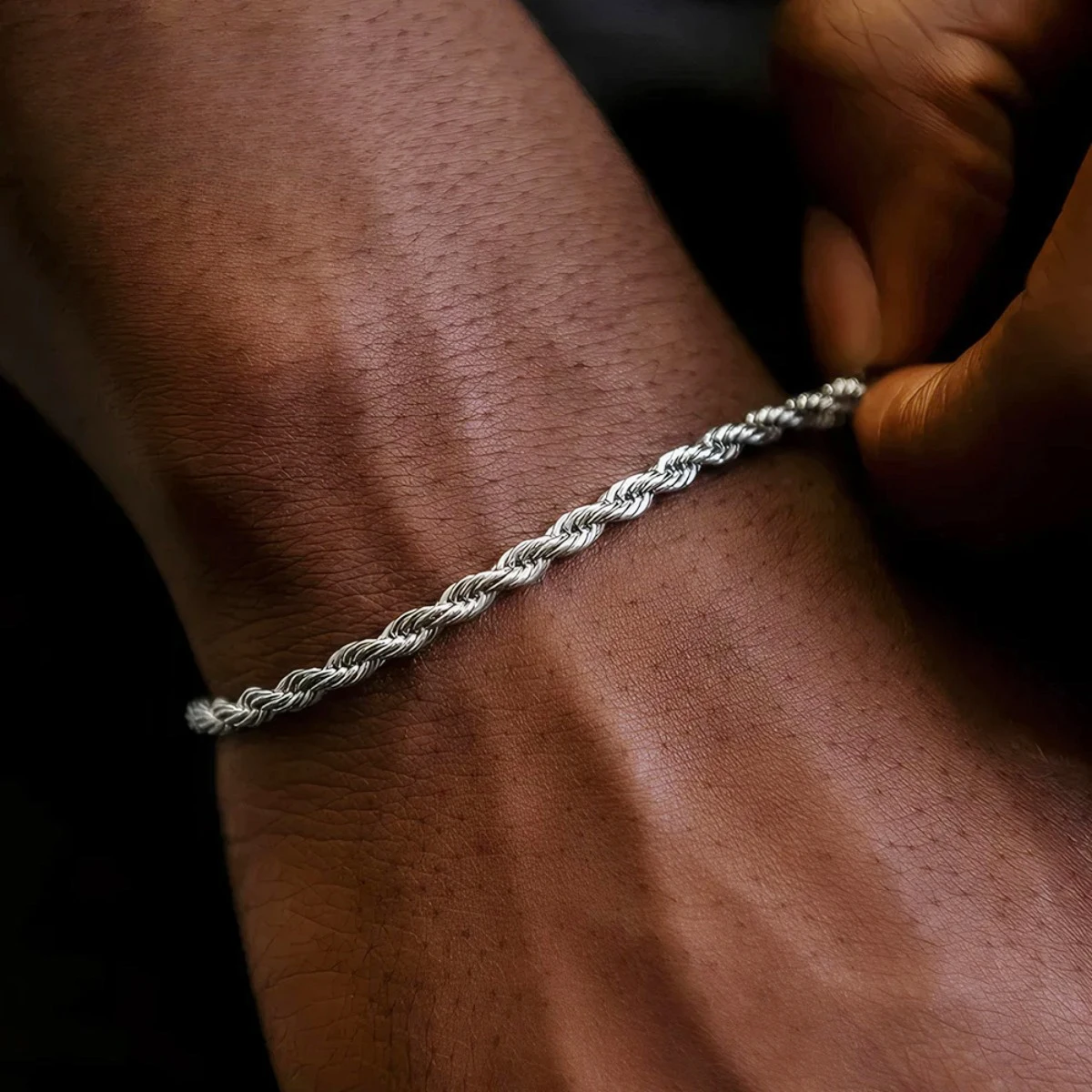 Silvery Bracelet New 3mm Thick Stainless Steel Cable Shape Metal Chain Golden Hip Hop Twist Chain Chic Men Cool Fashion Jewelry image 6
