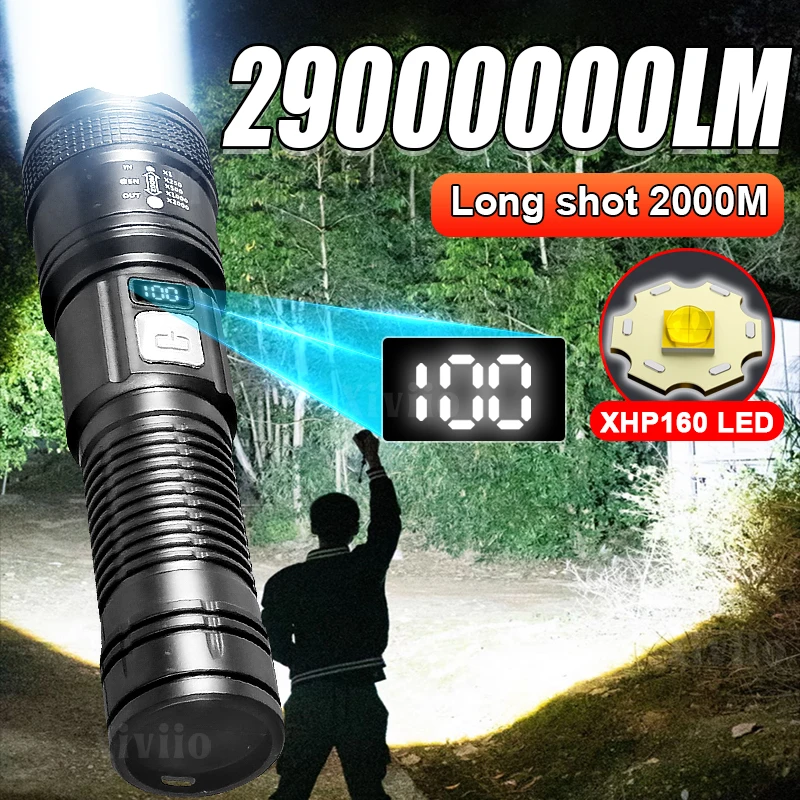 

29000000LM Фонарик сверхвысокой мощности Цифровой электронный дисплей Перезаряжаемый фонарик Масштабируемый ручной фонарь Открытый фонарь для кемпинга