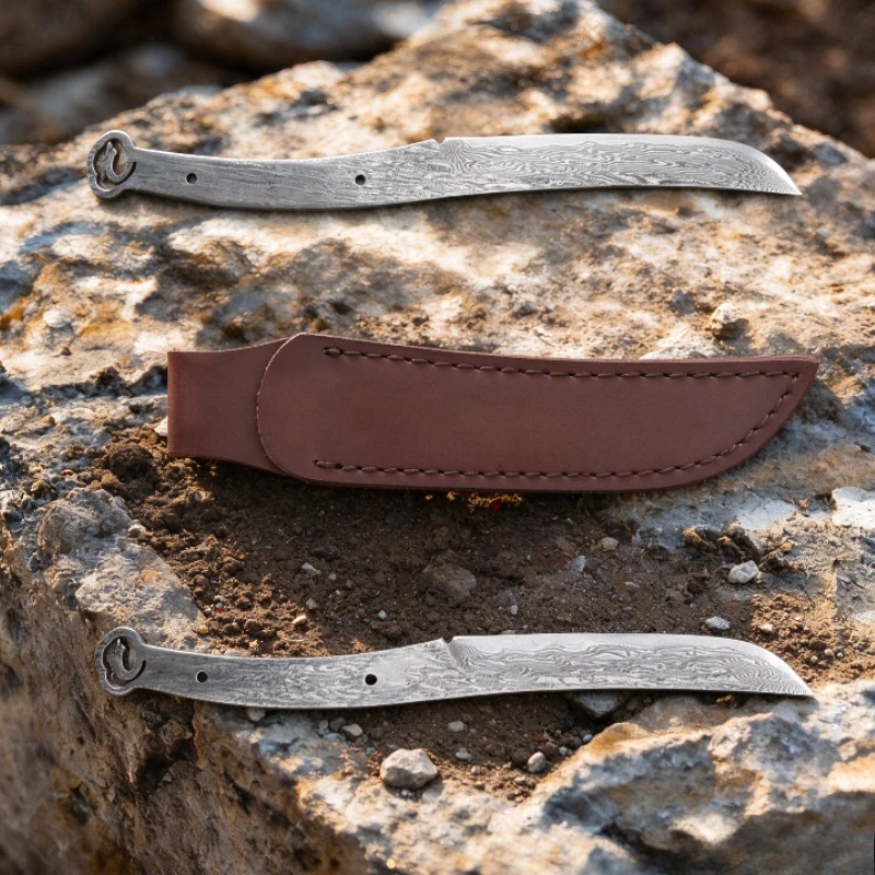 Knife Blade Blank Damascus Steel Forged - شفرة فولاذية دمشقية مصنوعة يدويًا عالية