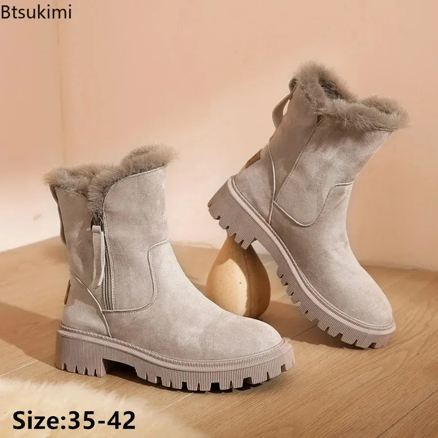 

2024 Women's Warm Snow Boots Autumn Winter Warm Fashion Platform Ankle Boots Non-slip Short Plush Flats Suede Shoes Mujer 35-42