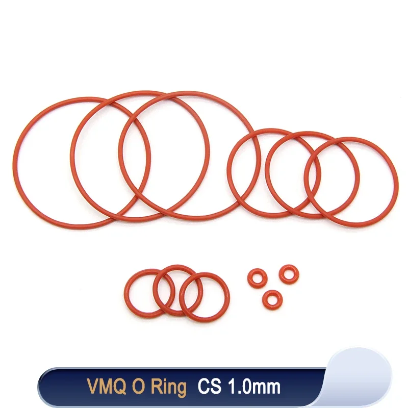 VMQ O 링 개스킷 두께 CS 1mm OD 3 ~ 50mm, 빨간색 방수 와셔, 원형 O 모양 실리콘 링 식품 등급, 50 개, 100 개