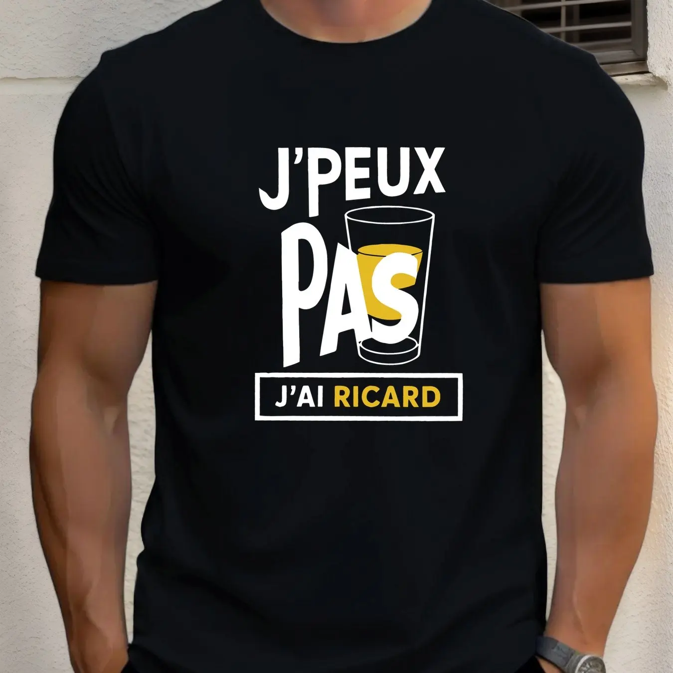 Herren-Grafik-T-Shirt „J'Peux Pas J'ai Ricard“ – lässige Herrenbekleidung mit Rundhalsausschnitt, kurzen Ärmeln, Sommerstil, Baumwollmischung, normale Passform