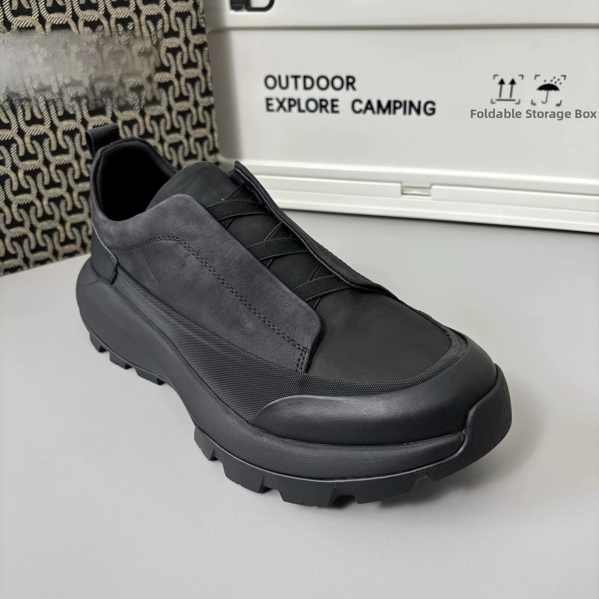 

Men's Casual Running oes Outdoor Low-Top Bla Leather Faion Sneakers Comfortable Breathable Spor Sle Elastic Band