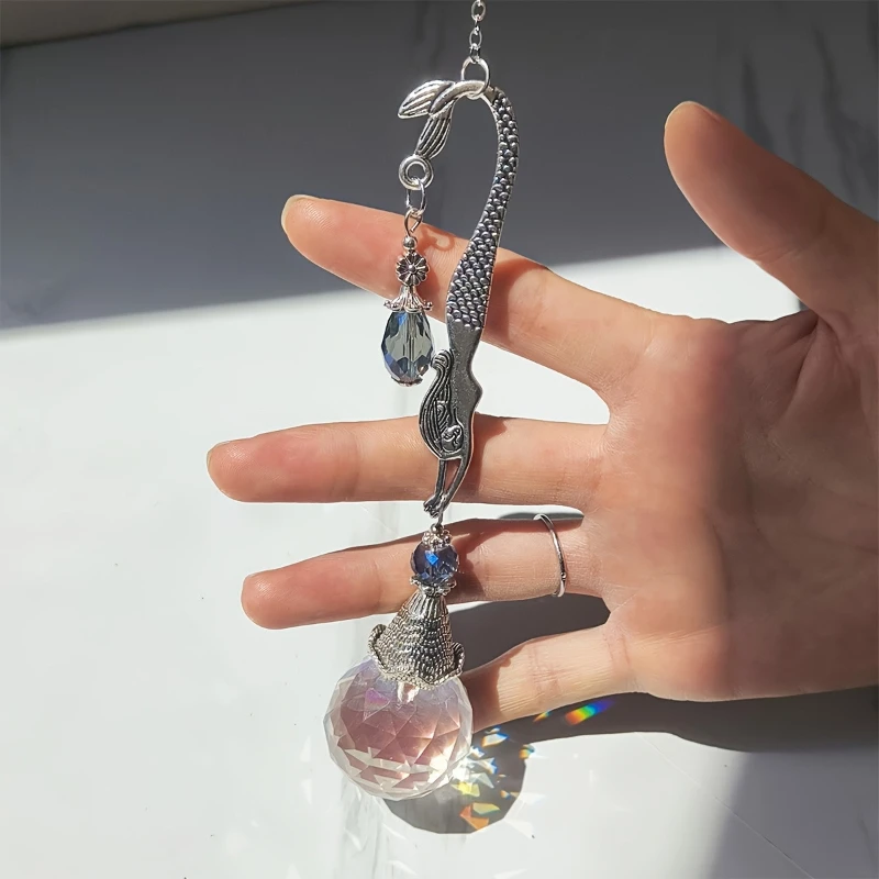 Alloy Crystal Glass Sun Catcher Mermaid New Arrival Hanging Ornament Home Outdoor Garden Window Decor