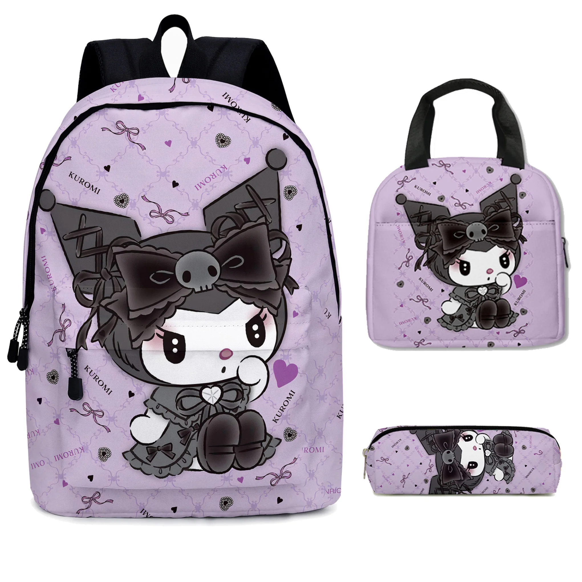 Printing Kuromi children's backpack schoolbag boys and girls Backpack Lightening zipper shoulders Pencil Case Bag Mochila