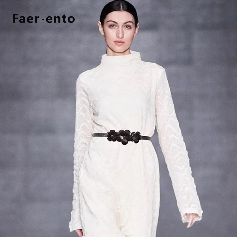 Western Three Flower Design Cowhide Leather Thin Women Waistband Belt Fashion Dress Sweater Belt for Ladies