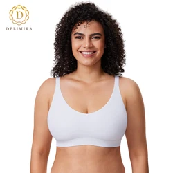 DELIMIRA Women's Cozzifree Plus Size Wireless Bralette V Neck Full Coverage Seamless Tshirt Bras Unlined Comfort Bra