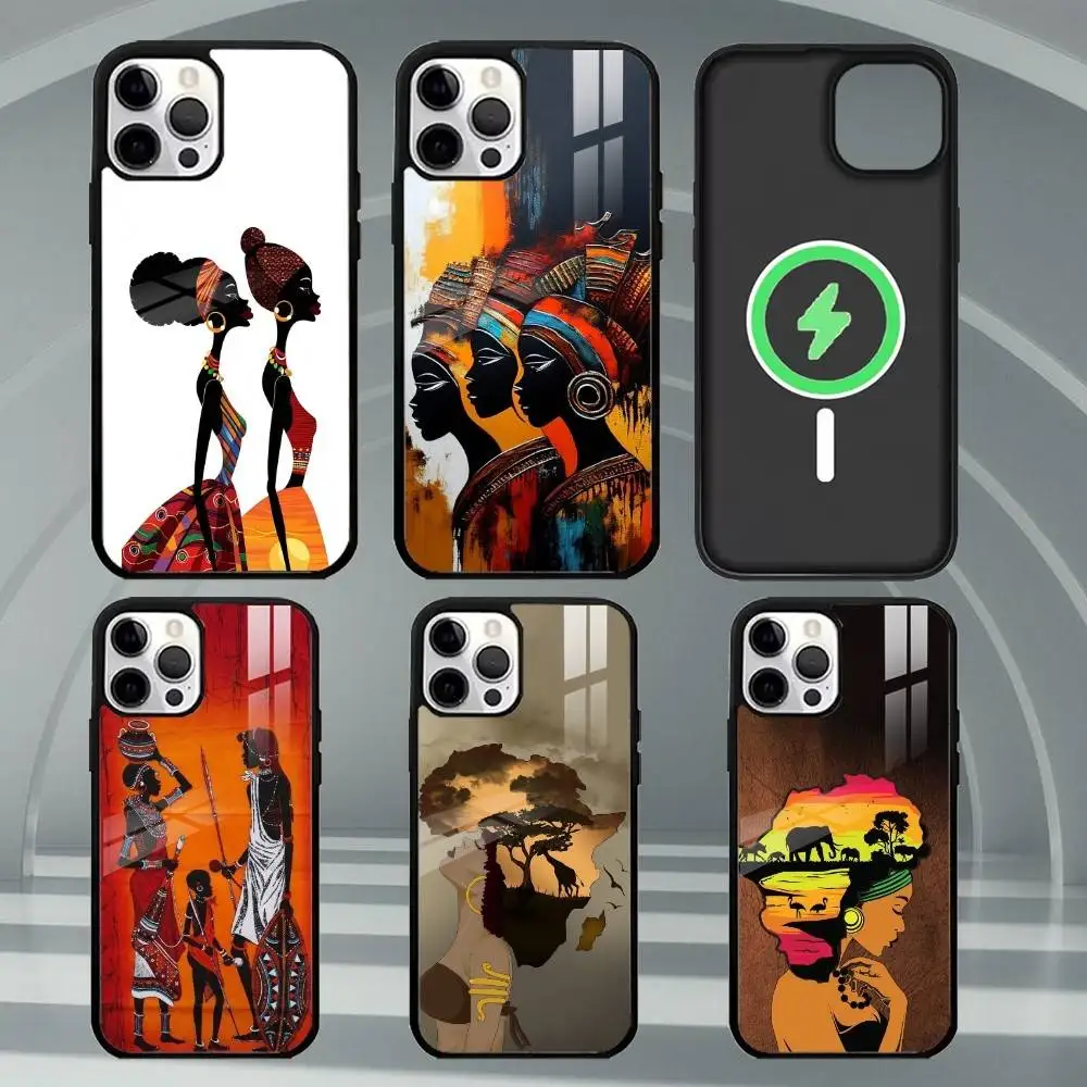 

A-African Art Phone Case For iPhone17,16,15,14,13,12,11 Plus,Pro Max Magnetic For Magsafe Wireless Charging