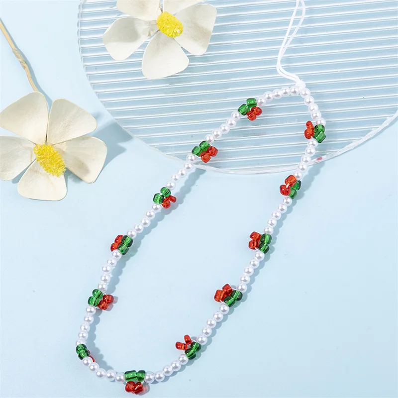 Mobile Strap Phone Chain Charm Bowknot Cherry Beaded Phone Chain Jewelry For Women Anti-Lost Lanyard Gift Keychain Wholesales