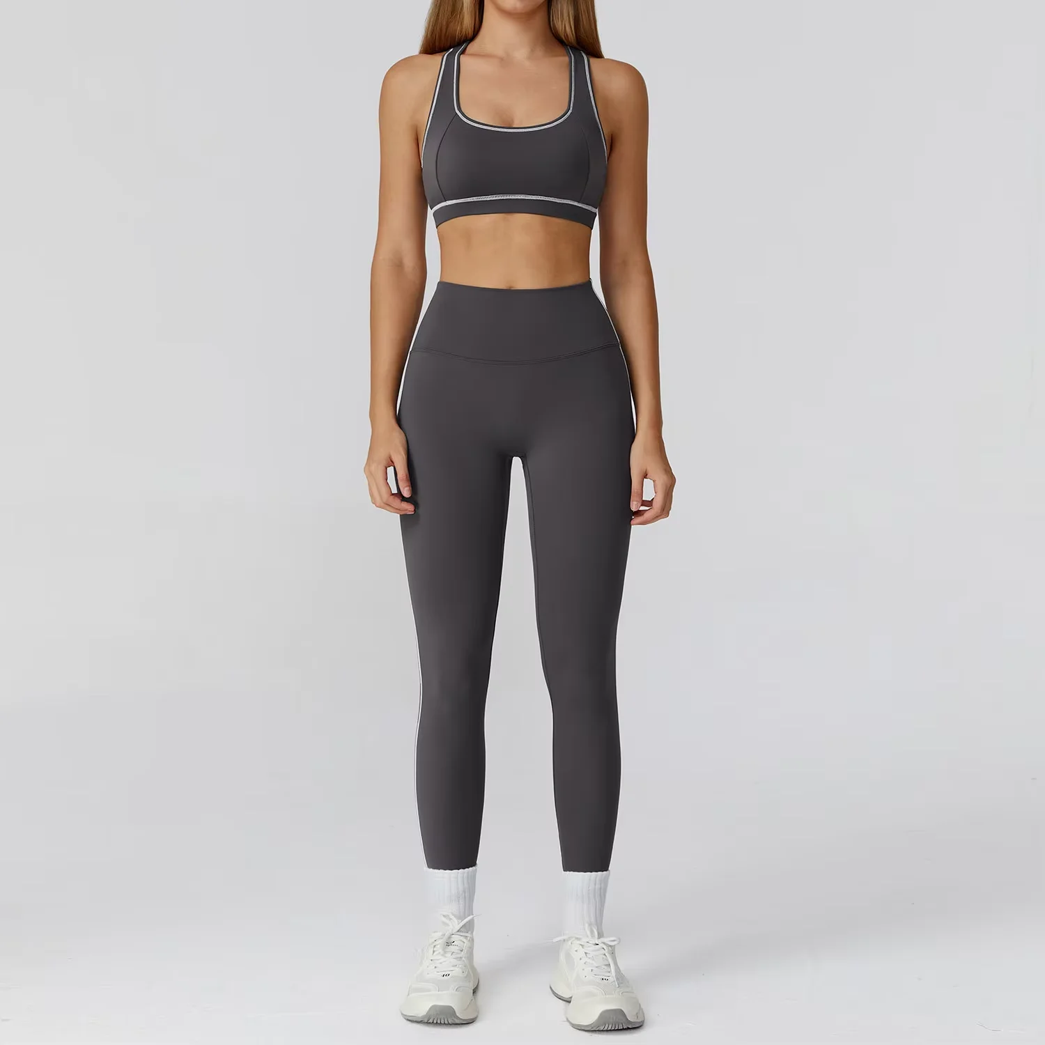 

High Waist Slim Fit Yoga Pants Sports Bra Set Lightweight Breathable Solid Color Block Design for Gym Running