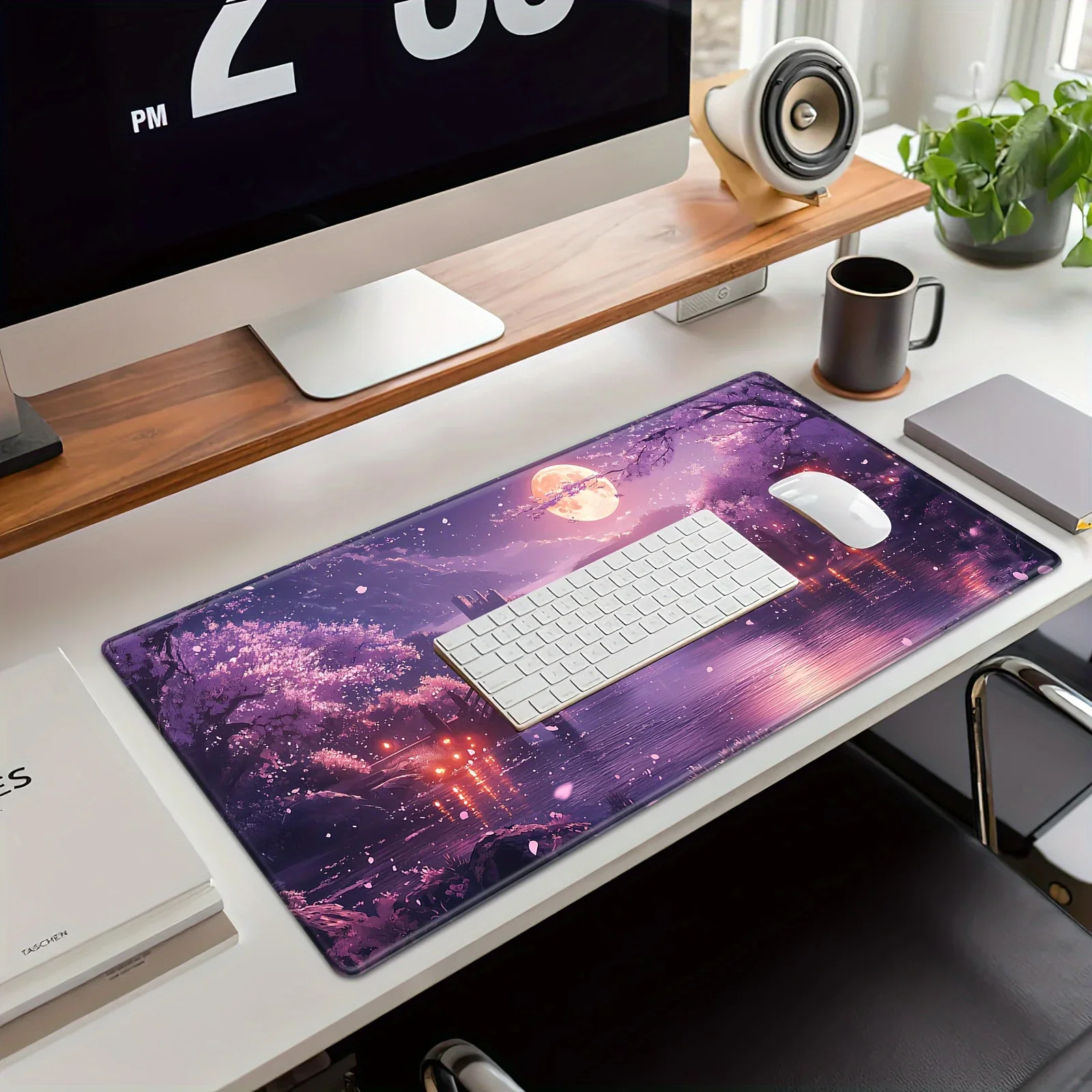 Moonlight Purple Sakura Design Mousepad No-Slip Rubber Material Suitable for Computer Laptop Office Supplies Keyboard Desktopmat