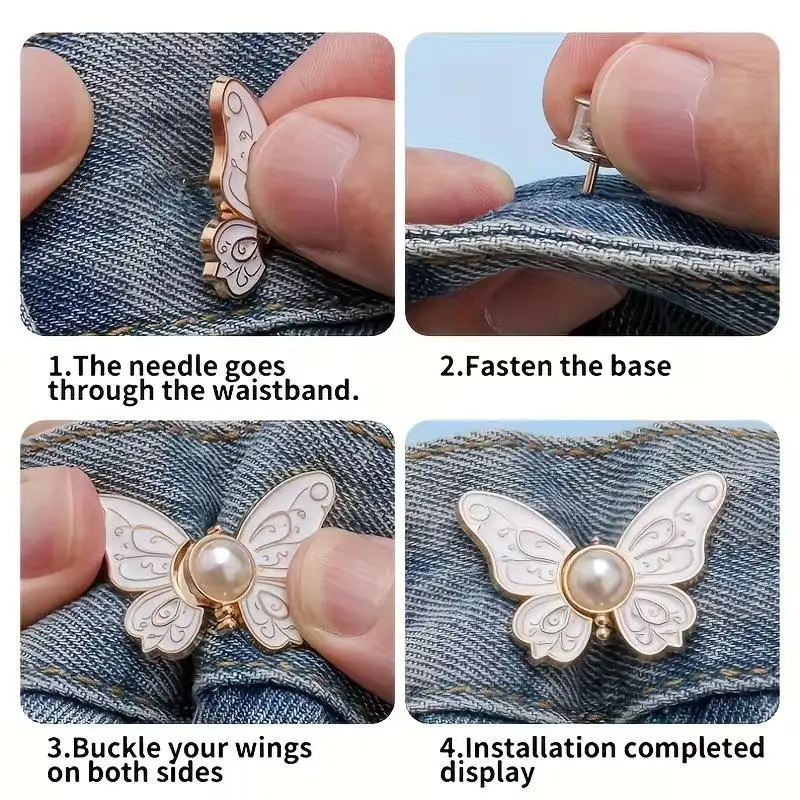 Упаковка из 6 шт., три цвета, пуговицы на талии в форме бабочки, съемные, меняющие пуговицы без швов для джинсов на талии.