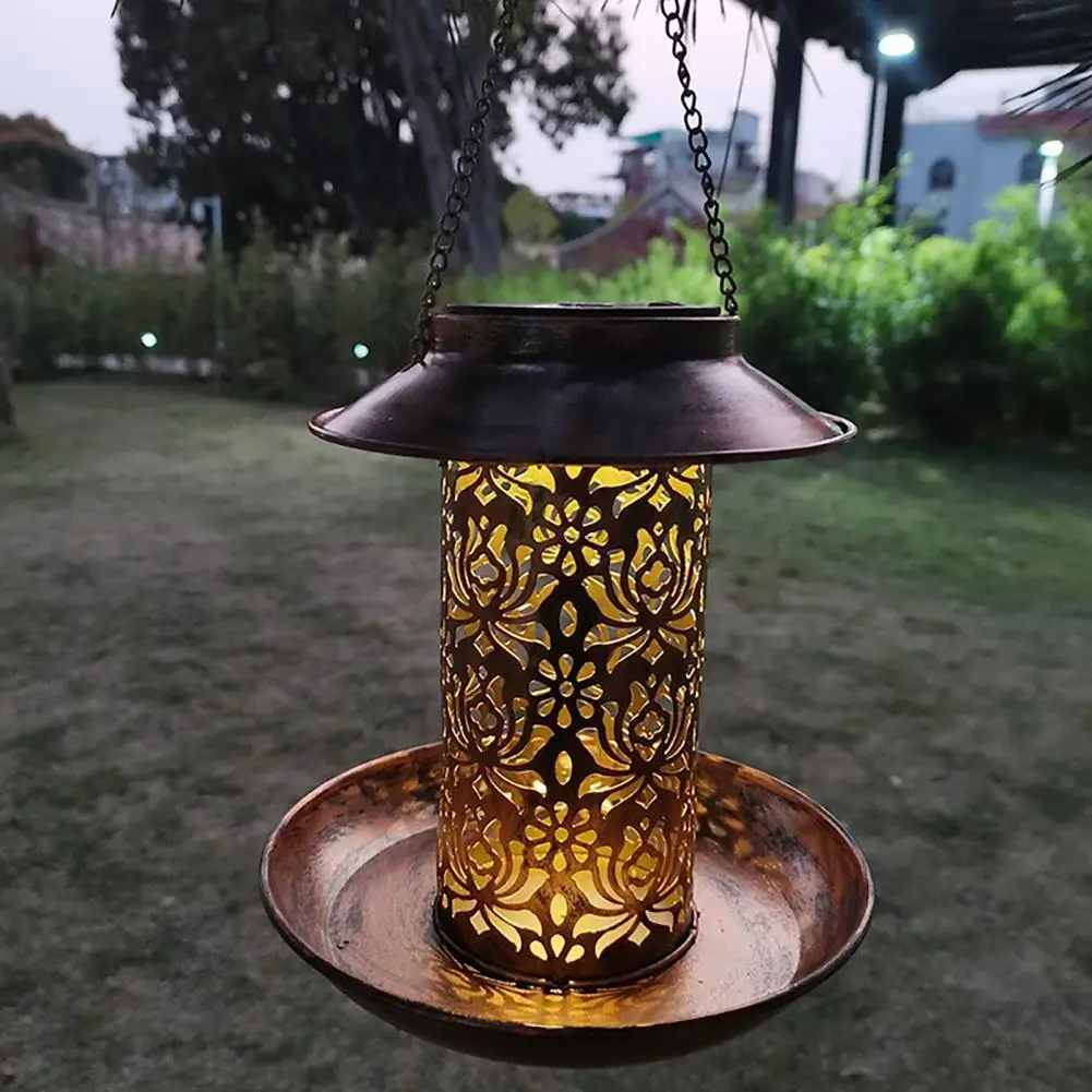 Polished Surface Bird Feeder Metal Solar Bird Feeder Lantern for Outdoor Hanging Rust-resistant Wild Bird for Lovers for Garden