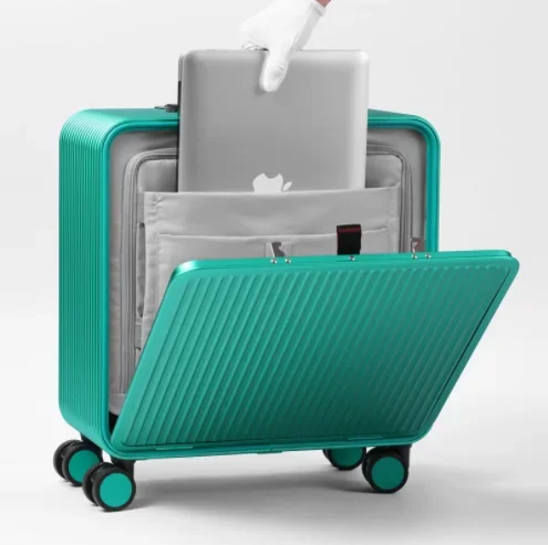 Customized 18inch Magnesium Aluminum Luggage Carry-ons Travel Trolley Suitcase with Front Opening Laptop Pocket