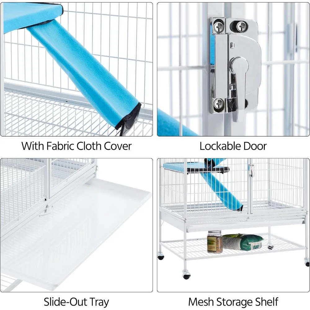 Rolling 2-Story Ferret Cage Small Animal Cage for Chinchilla Adult Rats Metal Critter Nation Cage w/ 2 Removable Ramps/Platform