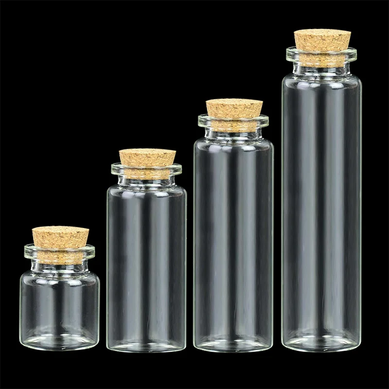 5Pcs 7/10/12/20ml Clear Glass Drifting Bottles With Cork Stopper Christmas Wedding Birthday Party Decor Wishing Bottles Gifts