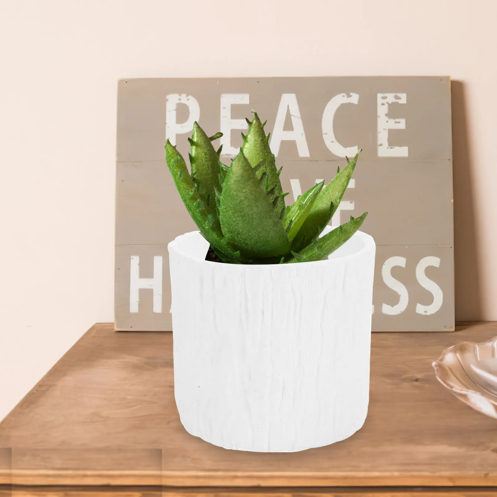 4Pcs Imitated Wood Bark Flower Pots Rustic Succulent Planters Indoor Outdoor Plant Containers Home Office Desk Decor