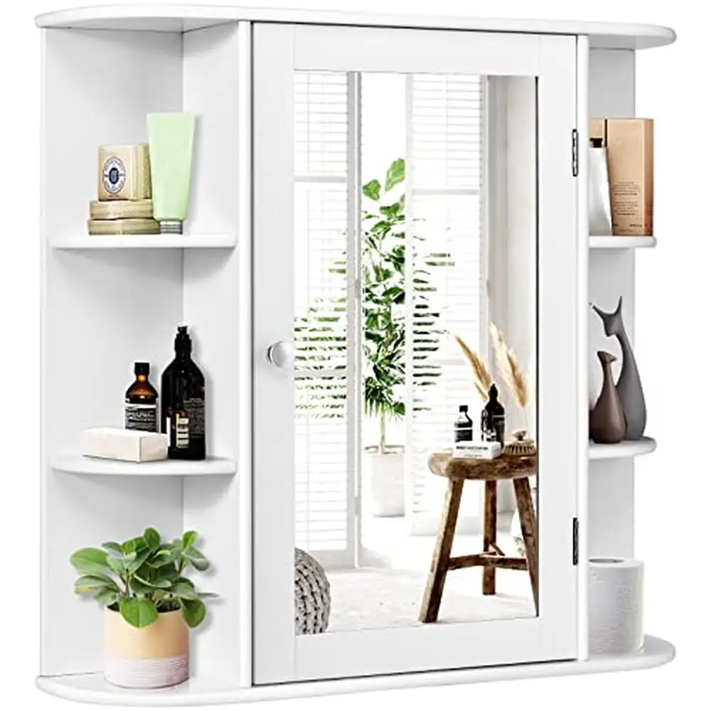 

Bathroom Wall Cabinet Storage Organizer with Mirror Durable MDF Construction