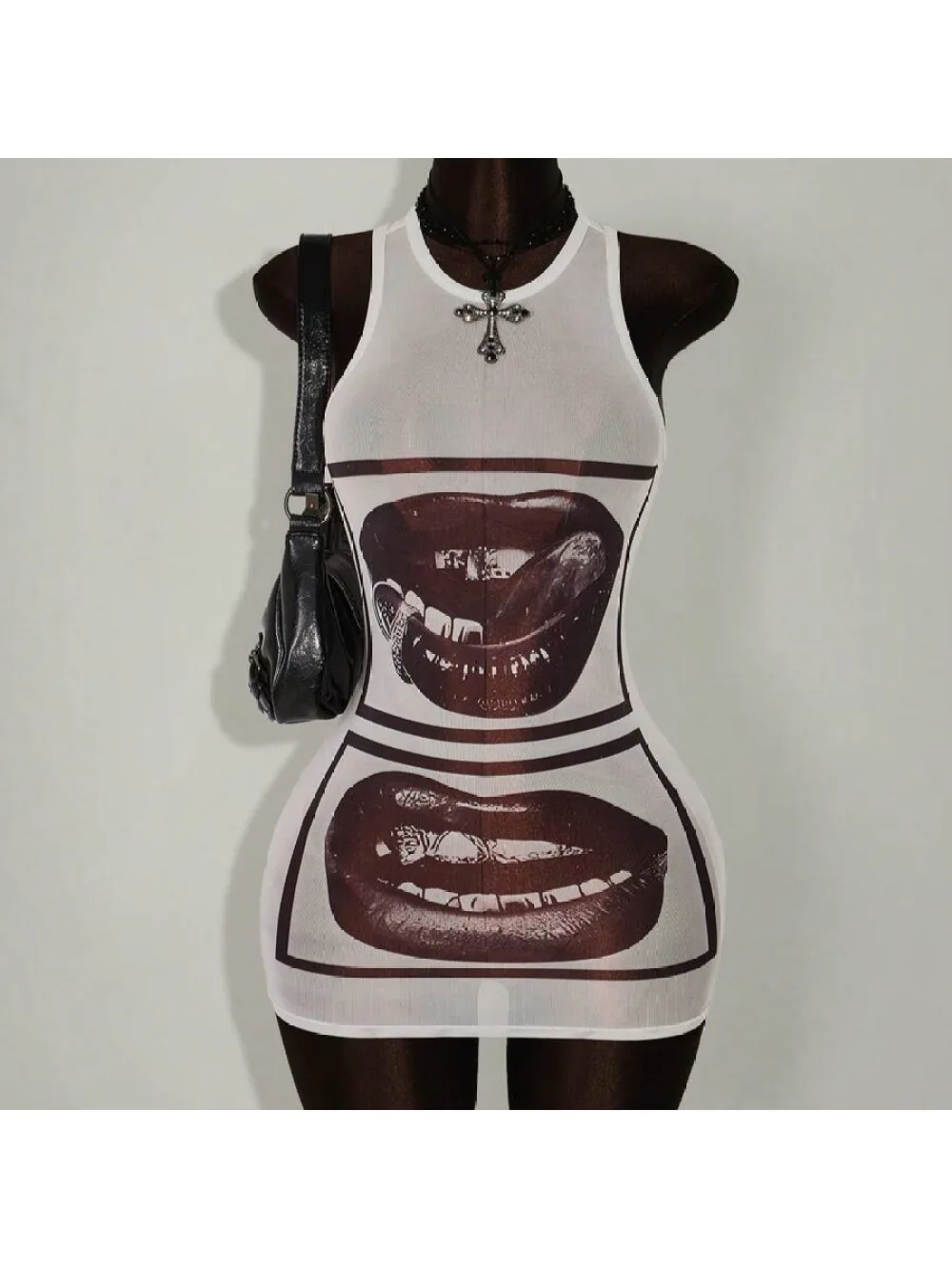 

2026 New y2k Summer Lips Printed Sleeveless Bag Hip Round Neck Sleeveless Dress Punk Street Trend Fashion Personality Spicy Girl