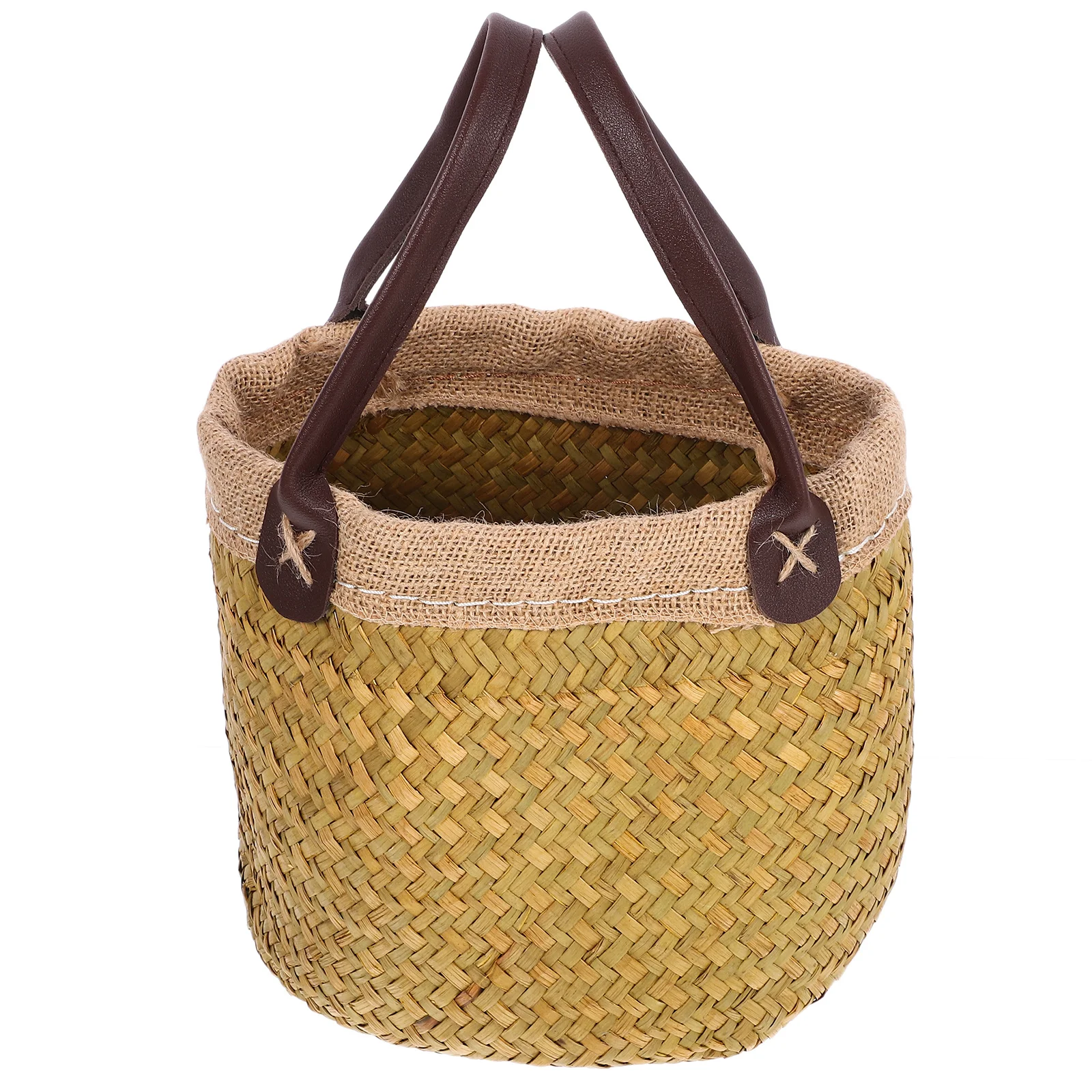 

Grass Woven Handheld Basket Natural Seaweed Linen Design Lightweight Decorative Flower Holder For Home Living Room