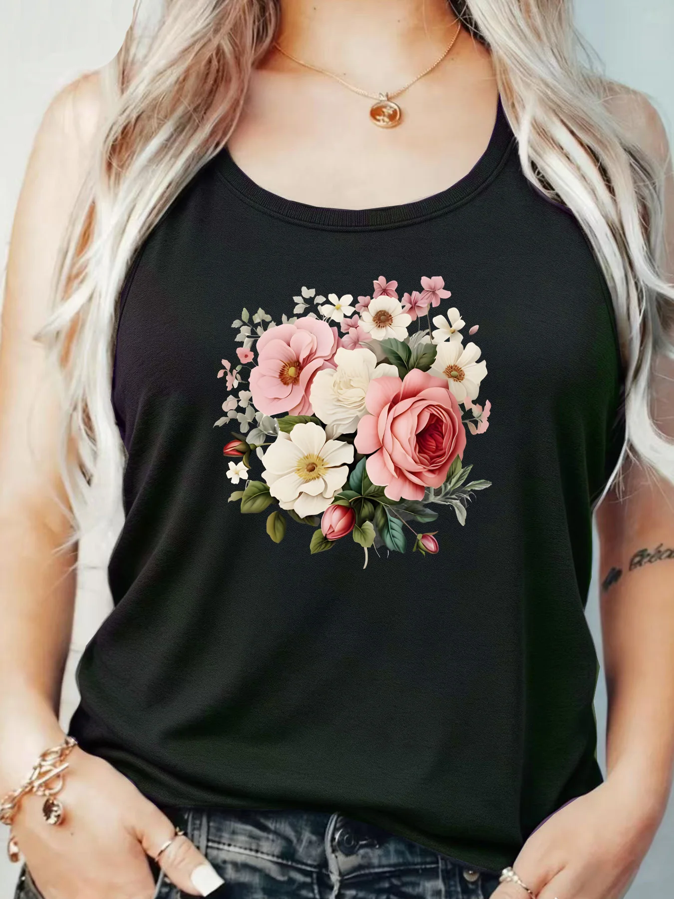 

Loose Fit Printed Pocket T-Shirt for Women with Ribbed Collar round Neck 1-8XL plus Size Comfortable Casual Vest